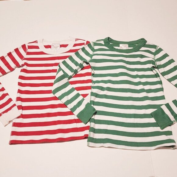 Hanna Andersson long sleeve pajama top bundle size 130 / 8 red green white strip - Picture 1 of 7